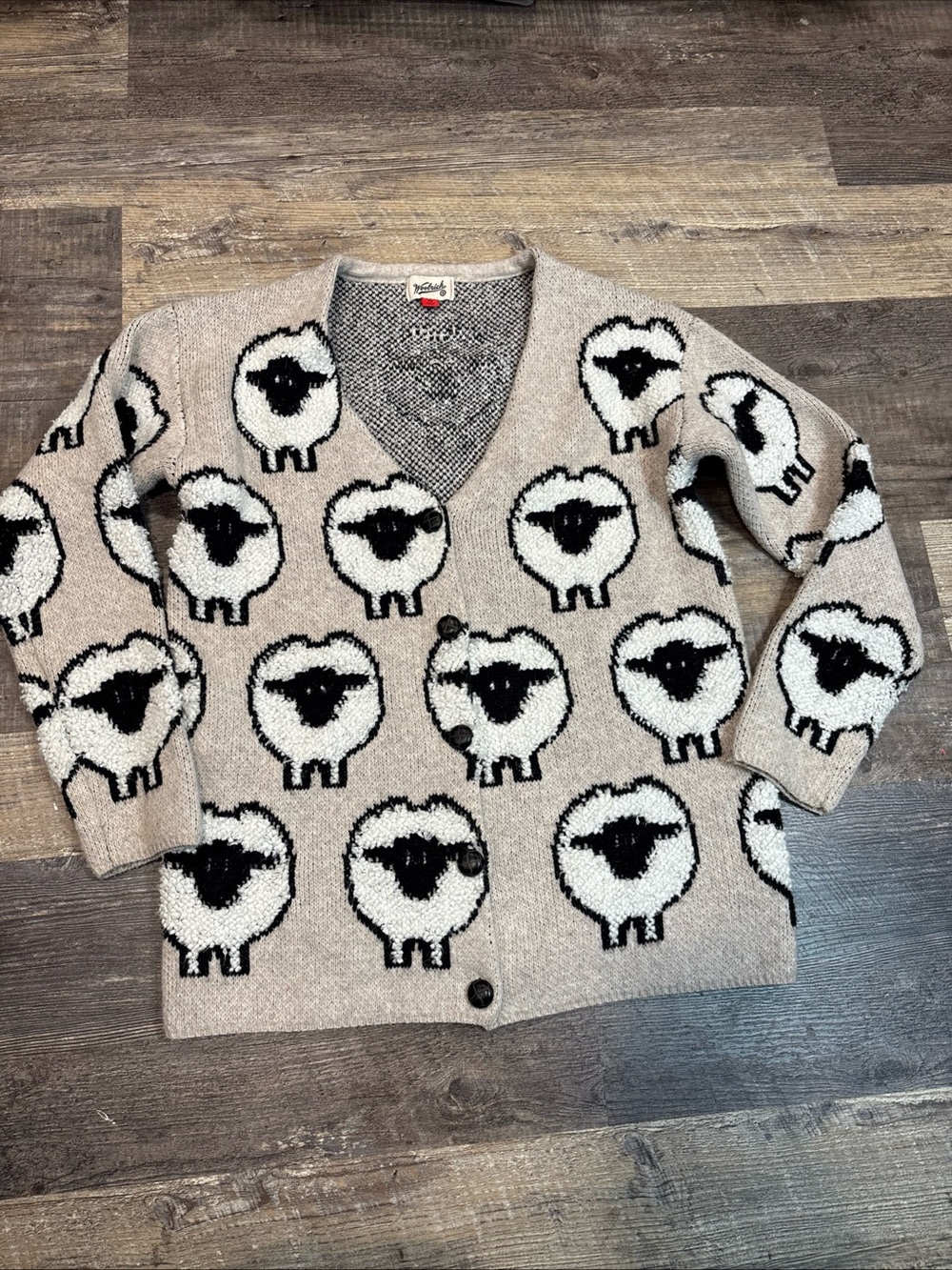 Woolrich Target Sheep Print Relaxed Cardigan Taupe Size XS